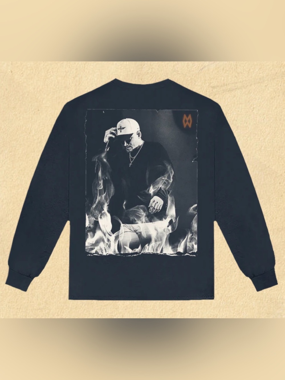 Morgan Wallen Flames Live Photo Long Sleeve T-Shirt Navy - Small